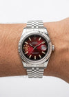 Roleex Date Just Japan Silver Red Sunburst Dial