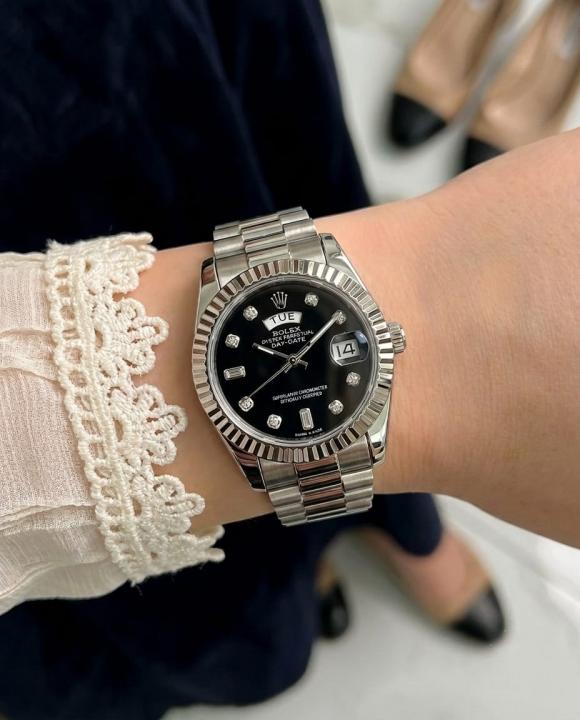 Rolee_x Oyster Perpetual Day Date Diamond Silver Black