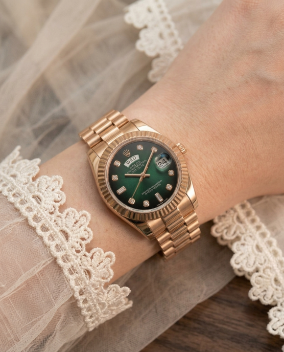 Rolee_x Oyster Perpetual Day Date Diamond Copper Green