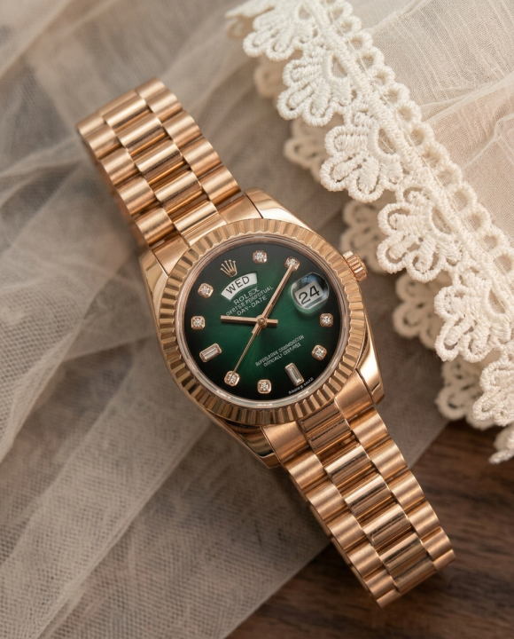 Rolee_x Oyster Perpetual Day Date Diamond Copper Green