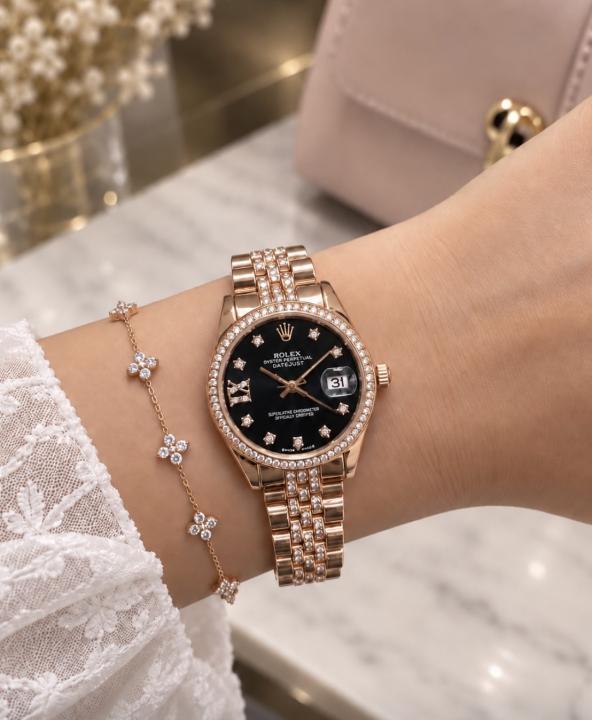 Roleex Women Oyster Perpetual Rosegold Black