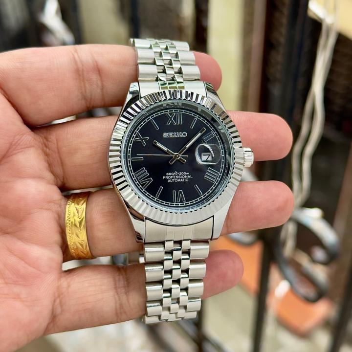 Seiko Date Just Roman Silver Black Dial