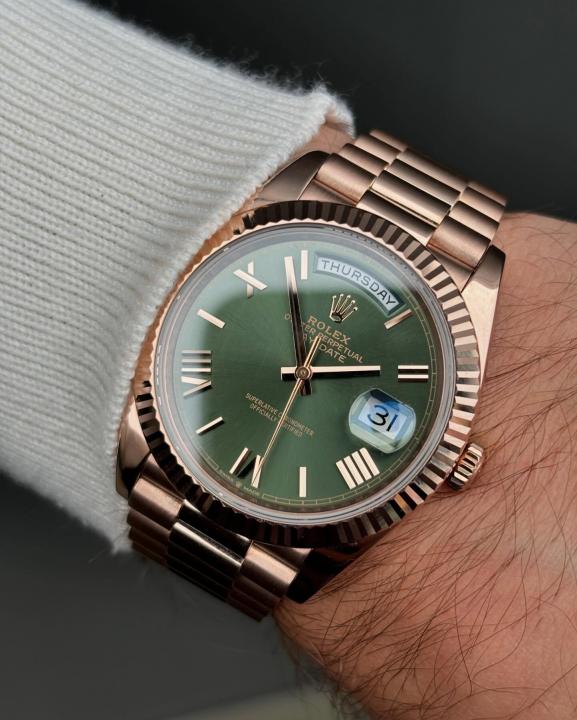 Rolee_x Oyster Perpetual Day Date 40 Battery Copper Green