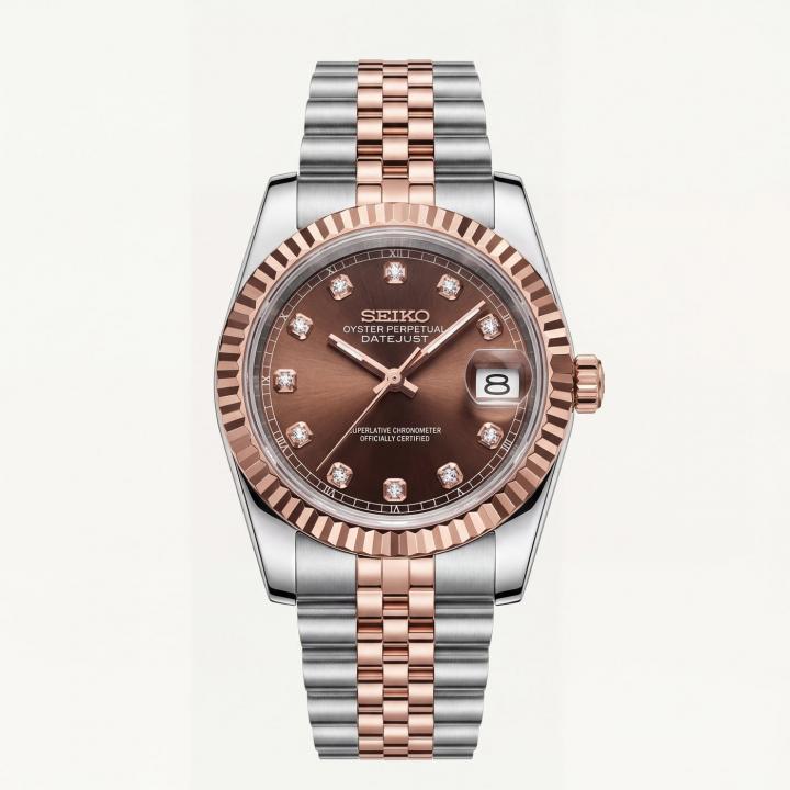 Seiko Mod Date Just Tow Tone Diamond Brown Dial