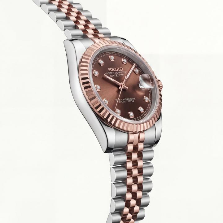 Seiko Mod Date Just Tow Tone Diamond Brown Dial