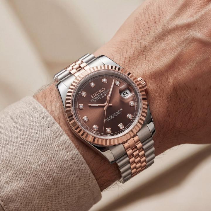 Seiko Mod Date Just Tow Tone Diamond Brown Dial