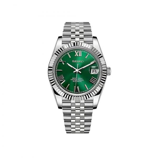 Seiko Mod Date Just Roman Silver Green Dial
