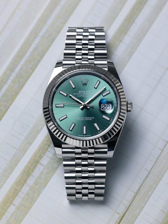 Rolee_x Oyster Perpetual Date Just Silver Green