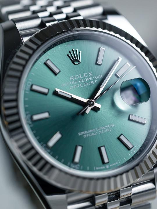Rolee_x Oyster Perpetual Date Just Silver Green