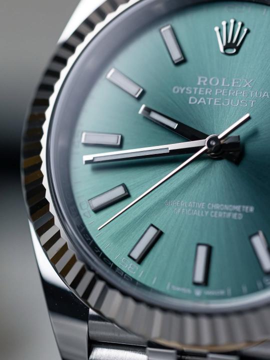 Rolee_x Oyster Perpetual Date Just Silver Green
