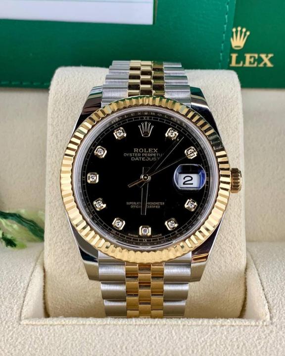Rolee_x Oyster Perpetual Date Just Diamond 2Ton Gold Black