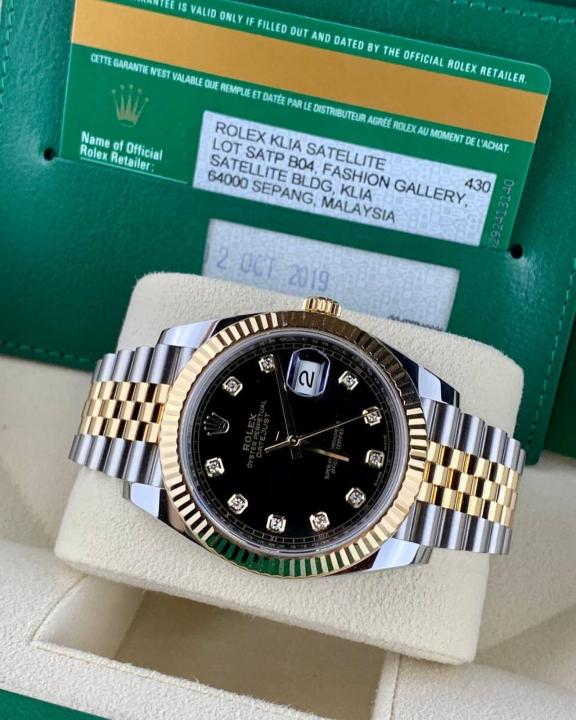 Rolee_x Oyster Perpetual Date Just Diamond 2Ton Gold Black