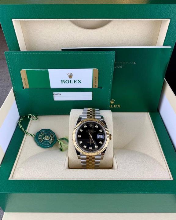 Rolee_x Oyster Perpetual Date Just Diamond 2Ton Gold Black