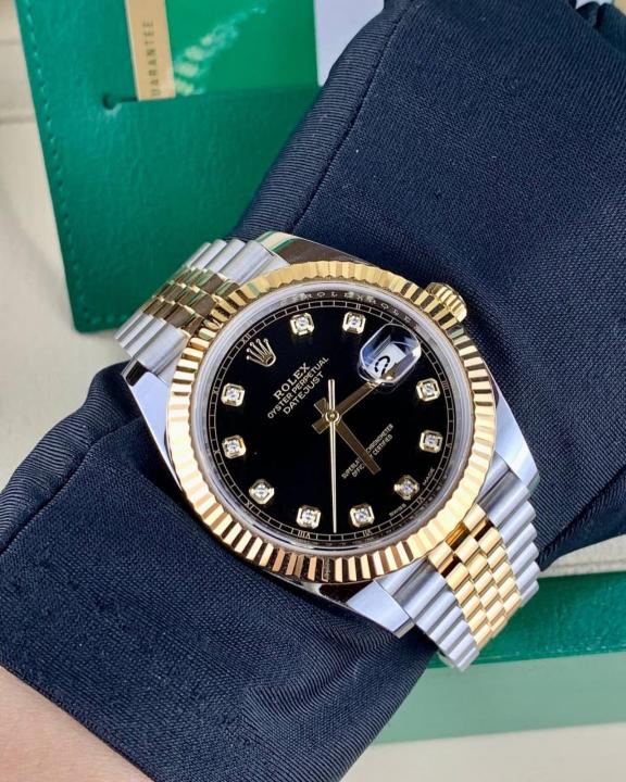 Rolee_x Oyster Perpetual Date Just Diamond 2Ton Gold Black