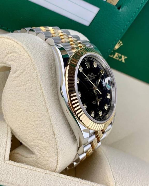 Rolee_x Oyster Perpetual Date Just Diamond 2Ton Gold Black