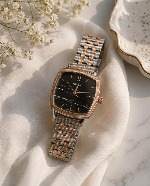 Fossii_l x Nick Jonas Ladies 2Ton Rose Gold Black