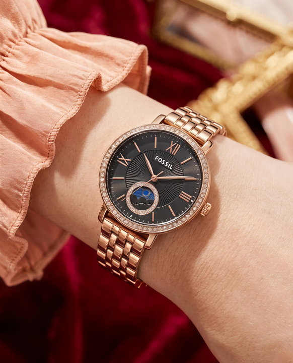 Fossii_l Jacqueline Sun Moon Multifunction Rose Gold Black
