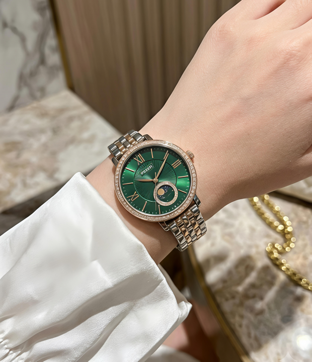 Fossii_l Jacqueline Sun Moon Multifunction 2Ton Rose Gold Green