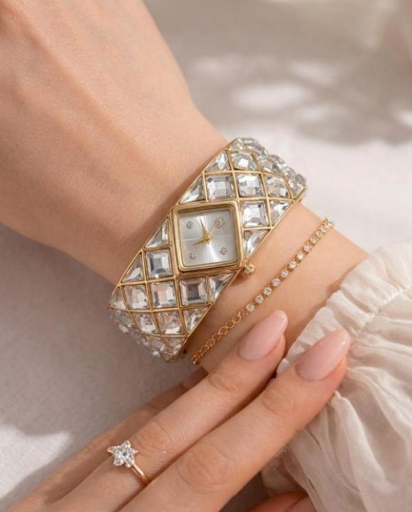 SWAROVSK CURIOSA CRYSTAL BRACELET WATCH GOLD WHITE 590