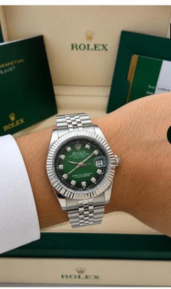 ROLEEX DATE JUST SILVER GREEN