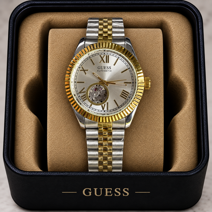 Guess Mens Two Tone Automatic watch ( Open back )