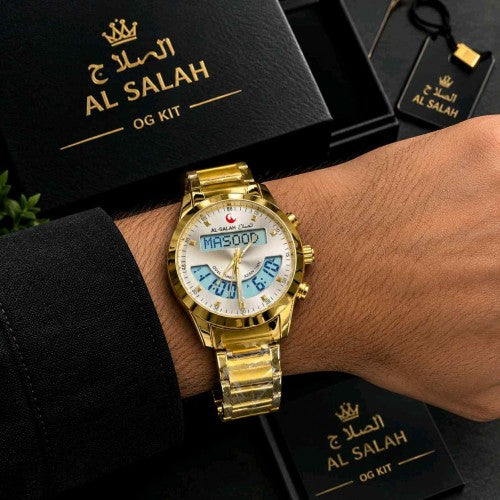 AL SALAH DUAL ANALOGUE GOLD WITH OG BOX TAG F148