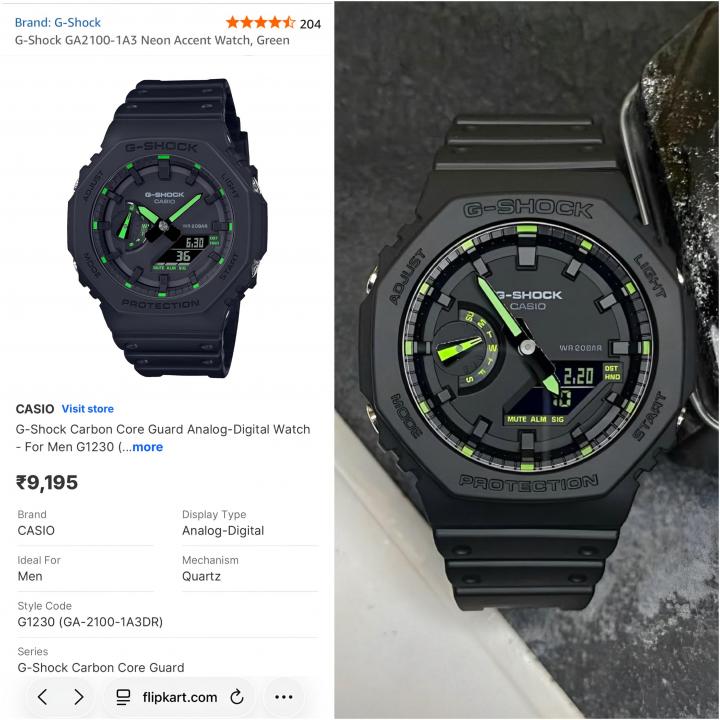 Casio g shock ga2100 black and green