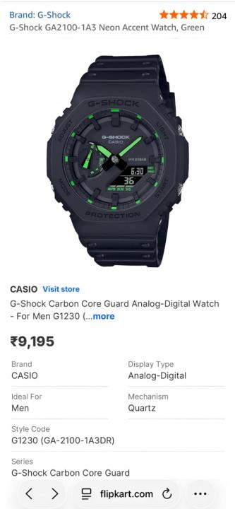 Casio g shock ga2100 black and green
