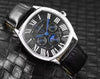 Cartieer  Sun Moon Black Leather Belt SIlver Black Dial AT428