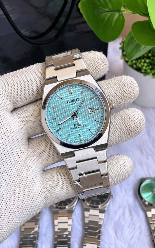 TISSSOT PRX SILVER SKYBLUE TEXTURE DIAL AT358