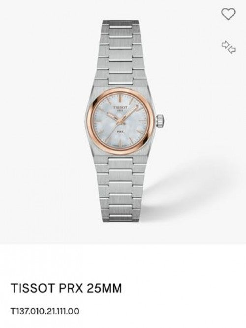 Tissot PRX 25mm Silver R G MOP Quartz Authentic Store Quality