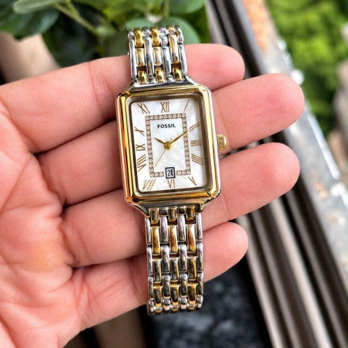 FOSSSIL_LADIES_GOLD-TT-WHITE