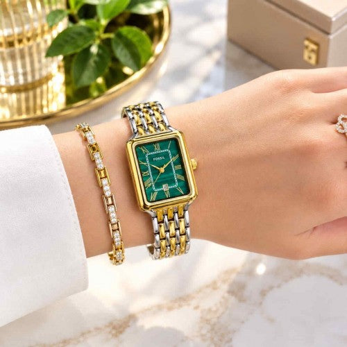 FOSSSIL_LADIES_GOLD-TT-GREEN
