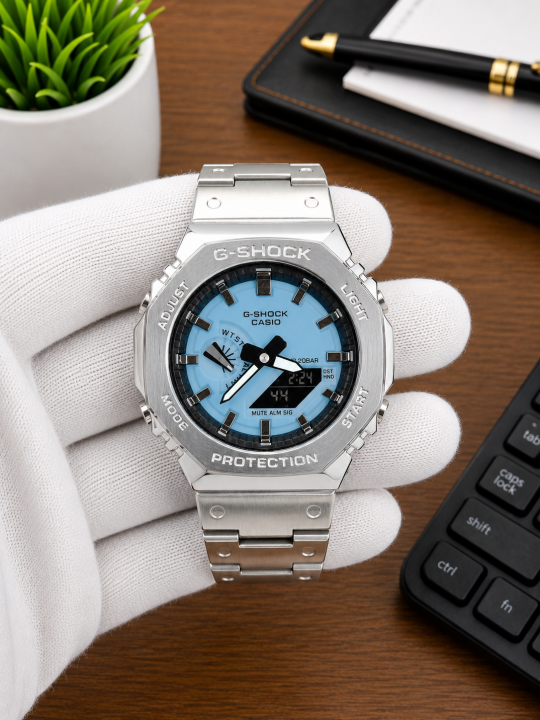 CASIO G-SHOCK B2100 METAL SILVER BLUE DIAL AT308
