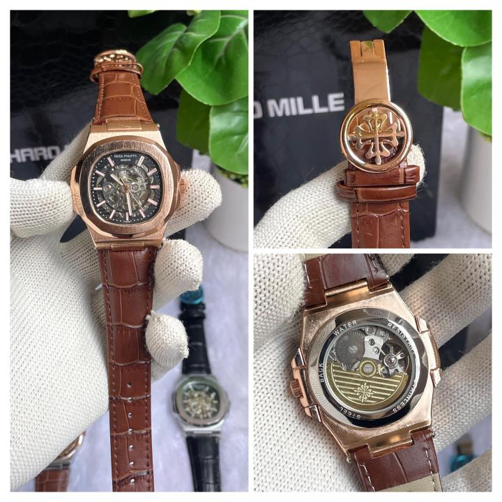 PATEK PHILIPE AUTOMATIC LEATHER BELT BROWN COPPER BLACK AT288