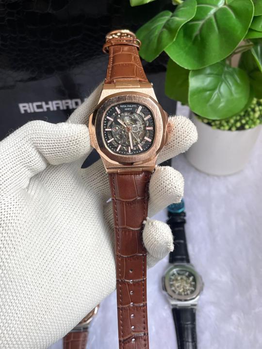 PATEK PHILIPE AUTOMATIC LEATHER BELT BROWN COPPER BLACK AT288