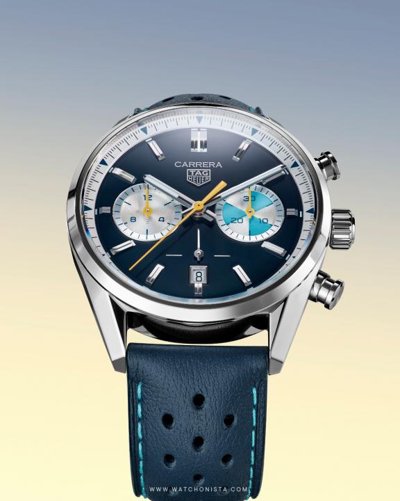 TAG Heuuer Carrera Chronograph blue brown and white