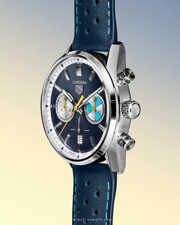 TAG Heuuer Carrera Chronograph blue brown and white