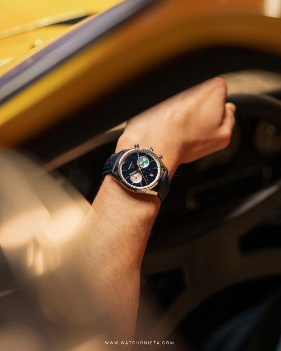 TAG Heuuer Carrera Chronograph blue brown and white