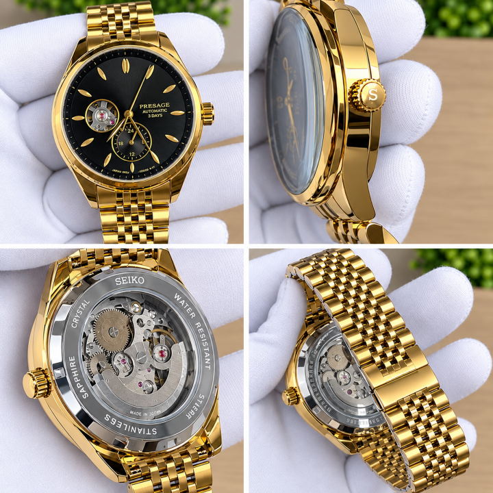 Seiko Presage Automatic Gold Black Dial AT499