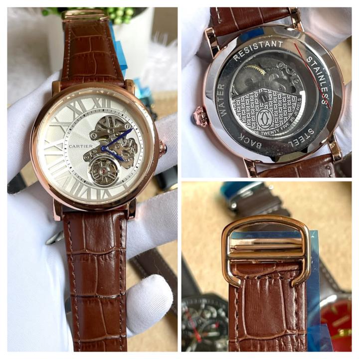 Cartiar Round Automatic Leather Brown Belt AT492