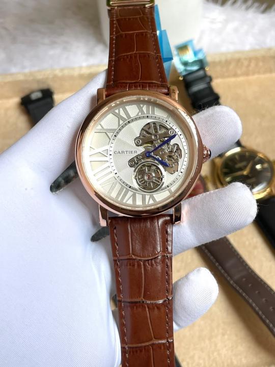 Cartiar Round Automatic Leather Brown Belt AT492