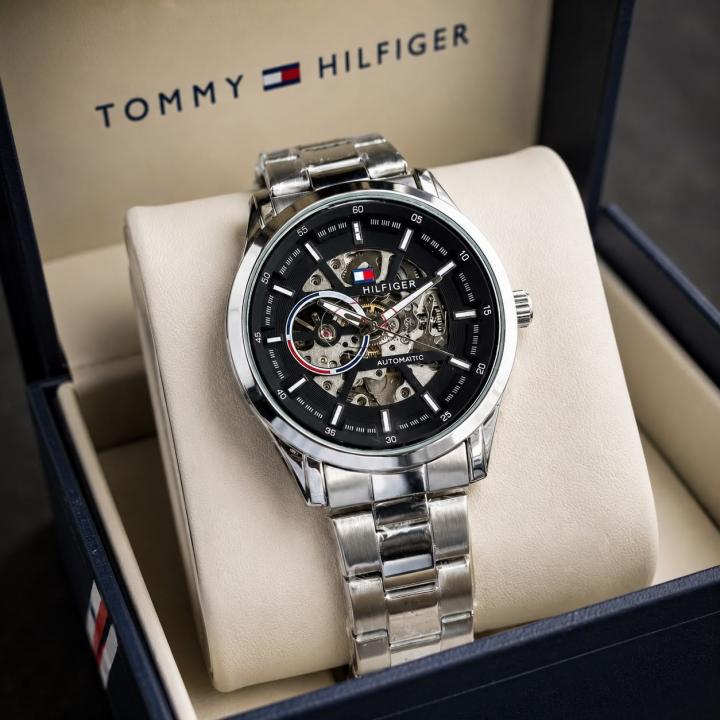 TOMMY HILFIGE AUTOMATIC SKELETON SIL BLACK 835