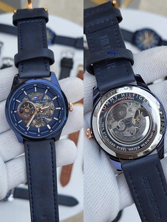 Tommy Hilfigar Automatic Leather Belt Full Blue AT143