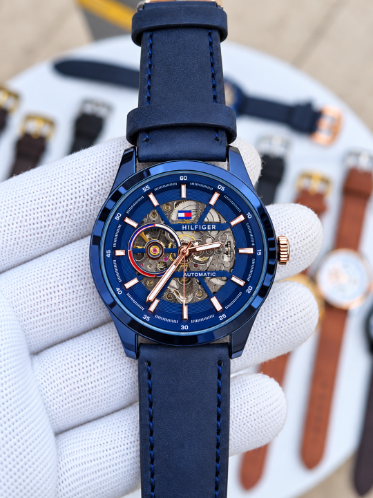 Tommy Hilfigar Automatic Leather Belt Full Blue AT143
