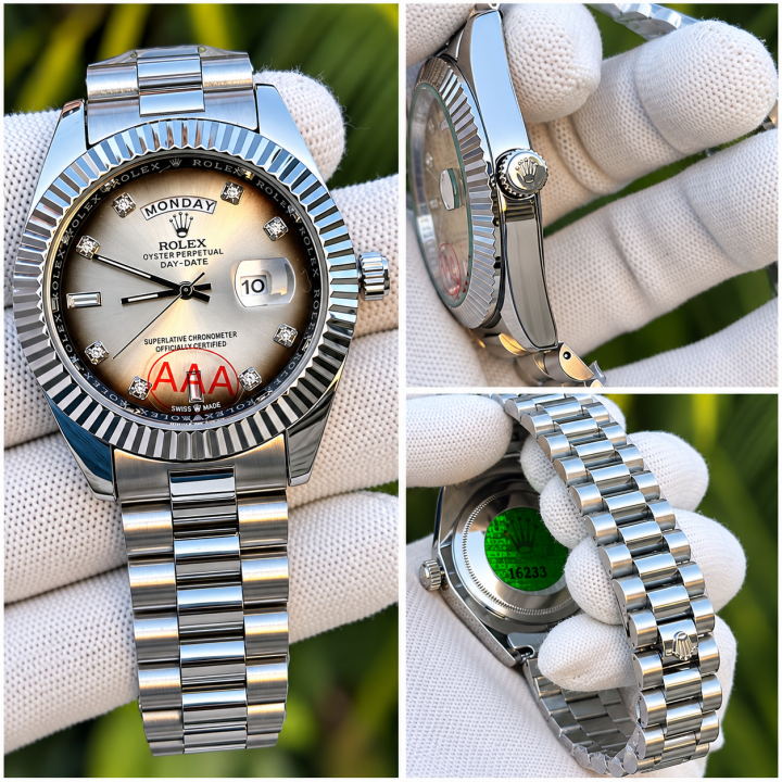 ROLLEX DAYDATE SILVER DIAMOND GREY DIAL AT299