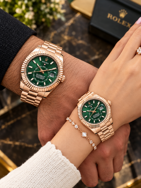 Rollex_Couple_Sky_Dweller_Rosegold_Green