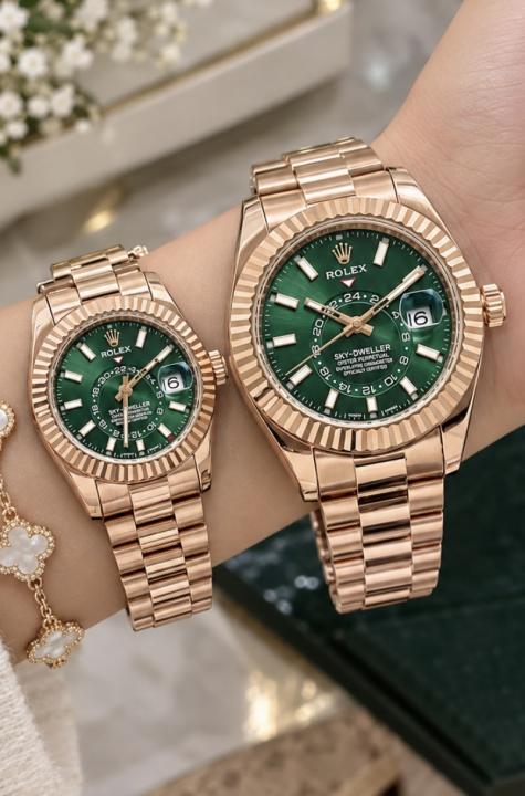 Rollex_Couple_Sky_Dweller_Rosegold_Green
