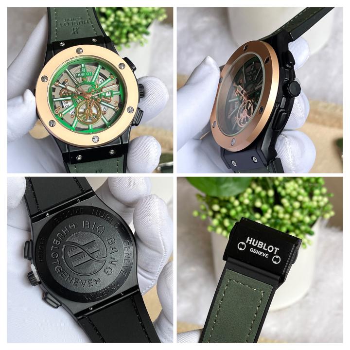 HUBLOT NON CHRONO GOLD GREEN LEATHER BELT AT157