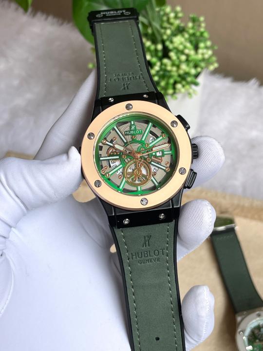 HUBLOT NON CHRONO GOLD GREEN LEATHER BELT AT157